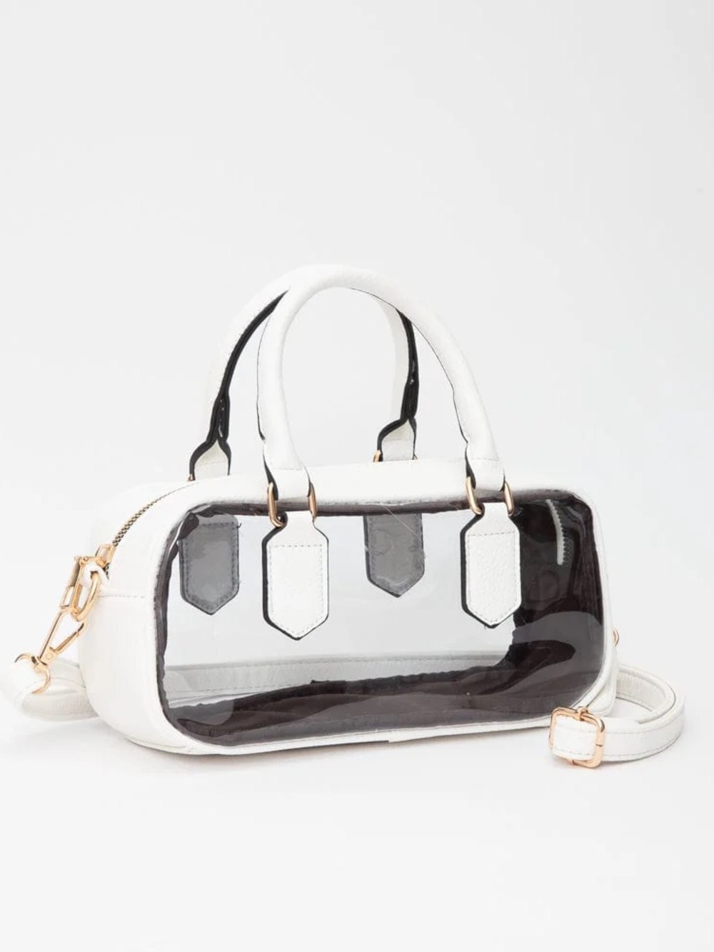 White Clear Panel Satchel Bag with Gold Hardware